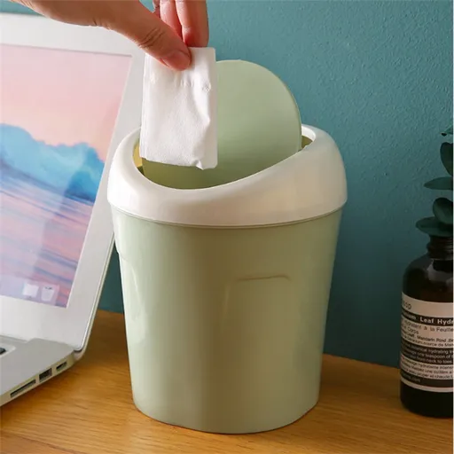 Mini Desk Bin with Swing Lid, Compact Plastic Rubbish Bin for Offices, Bathrooms, Cars, Vanities and Tabletop Waste, Green