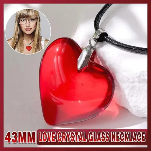 Red Heart Crystal Glass Pendant Necklace for Women 43mm