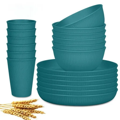 Wheat Straw Dinnerware Set Unbreakable Dinner Plates BPA-Free Dinnerware - Dark Green - Size 01