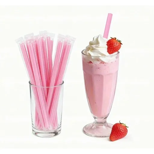 100Pcs Plastic Smoothie Boba Straws, Disposable Jumbo Straws Individually Wrapped for Bubble Tea, Milkshake, Lemonade, Milk, Coffee, Juice(Pink, 9.45 Long 0.43 Wide)