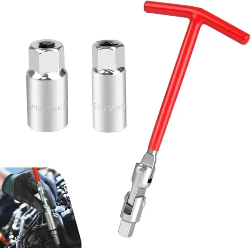 3 PCS Car Spark Plug Socket, 5/8" 13/16" T-handle Swivel Socket Kit, Non-slip Rotating Spark Plug Remover Installer Tool, Engine Maintenance Part for Cars Truck SUVs (Multicolored)