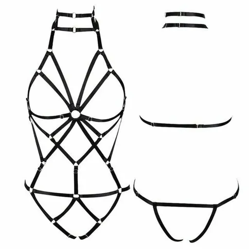 House Of Dasein Red Elastic Sexy Harness Bondage Body Cage Accessories Erotic Lingerie Women Bdsm - Black