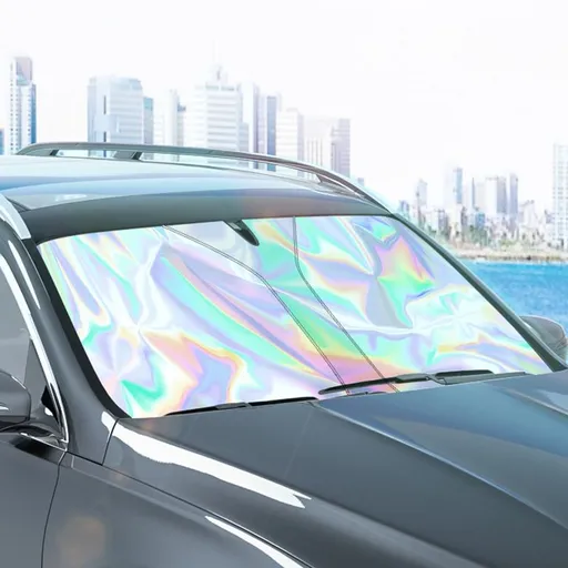 Car Windshield Sun Shade 145x80cm Holographic Car Front Window Sunshade Iridescent Umbrella Heat Blocker Visor Protector Blocks
