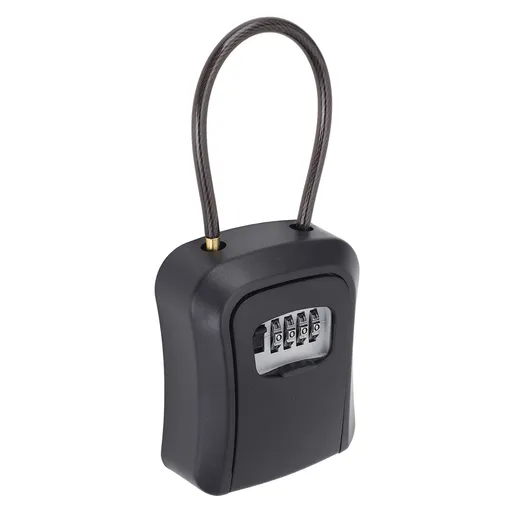 Key Box Water Resistant Wall Mount Safe 4 Digit Combination Key Lockbox for Door Handle Metal Fence Black