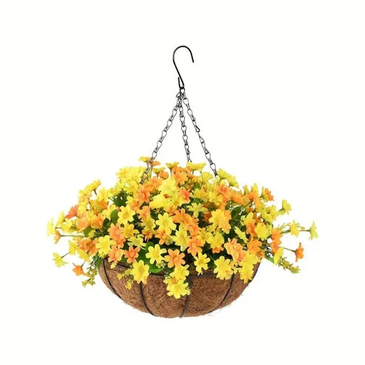 Hanging Artificial Flower Basket Yellow And Orange Blooms Home Decor Garden - Multi-color - Size 1