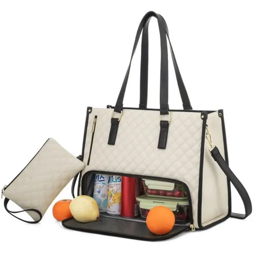 2 in 1 Lunch Laptop Tote Bag 15.6 Work Bags for Women Teacher Nurse Casual - Beige