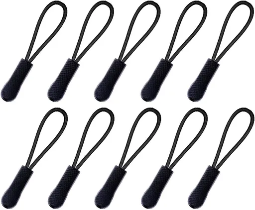 Durable Zipper Pull Zip Tab Zipper Tag Cord Pull Extension for Handbag Purse Backpack Jacket Bags Coat Boots (Black, 10 PCS)