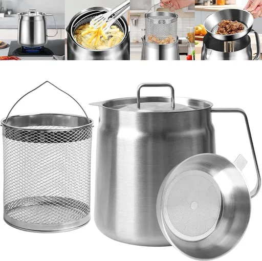 Stainless Steel Deep Fryer - 2 L - Filter Jug - Separates grease residues - Deep Fryer with Basket - Deep Fryer - Large Capacity - Suitable for Gas and Induction - Separates grease residues - Includes Frying Basket