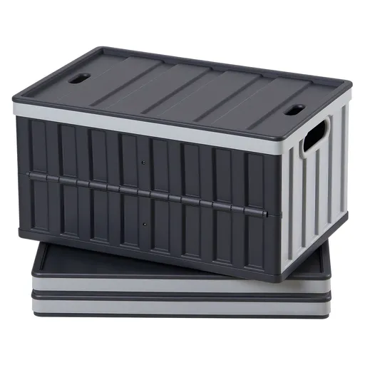 Plastic Collapsible Storage Bins with Lids, 65L 3 Packs, Stackable Folding Storage Crates with Handles, Holds 38 kg Per Bin, Heavy Duty Containers, Space-Saving Baskets, for Home Organizing