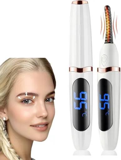 Electric Heated Eyelash Curler with 3 Temperature Settings, USB Rechargeable LED Display for 24 Hour Long Lasting Curls, White