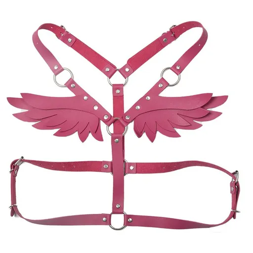 Leather Angel Wings Strap Belt Women Adjustable Rose Red