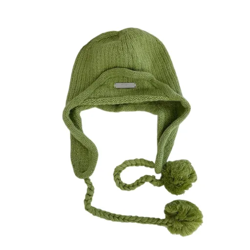 Women Knitted Hat Winter Lace Up Hat Woolen Caps Outdoor Skiing Hat for Teenager Girls Adults Universal Headdress