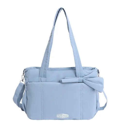 Blue Puffy Quilted Nylon Hobo & Crossbody Bag with Cute Bowknot - Trendy Large-Capacity Handbag with Multiple Compartments