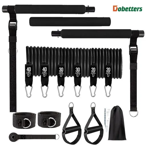 Black 180 lbs Adjustable Pilates Bar & Resistance Band Set - Multifunctional Home Workout Fitness Kit