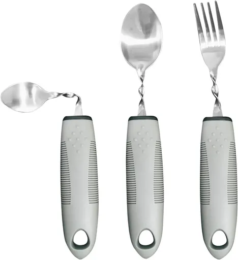 3 Pack Non-Slip Easy Grip Handles Right Handed Curved Spoon and Fork Set Lightweight Stainless Steel Eat Independently ，adaptive Utensils for Elderly, Hand Tremors, Parkinsons & Handicapped