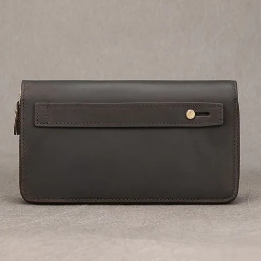Vintage Crazy Horse Leather Long Wallet Clutch, Top-Grain Cowhide Ultra-Light Large Capacity, Men's Business Casual Purse(Dark brown)