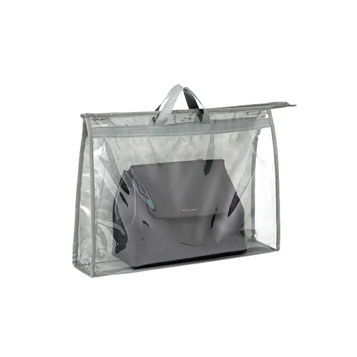 Handbag Dust Bags, Clear Purse Storage Organizer PVC Dustproof Handbag Cover Transparent Purse Protector, Gray