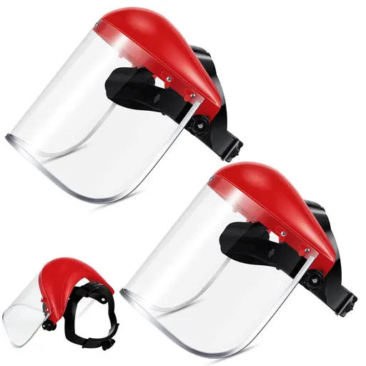 2 Pcs Safety Face Shield Mask Full Impact Clear with Crown for Grinding Cutting Weed Moving Construction (Red,Clear) Red,