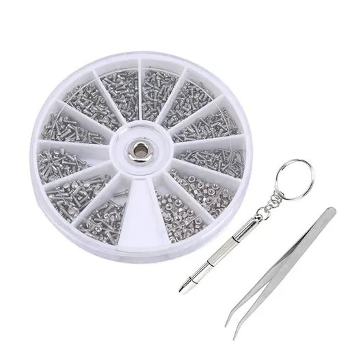 Small Screws Assortment Kit, 1000pcs Miniature Screws 12 Types Screws Assortment with Nut Bolt Organizer for Watches Glassess, 1 Set Multisize Silver