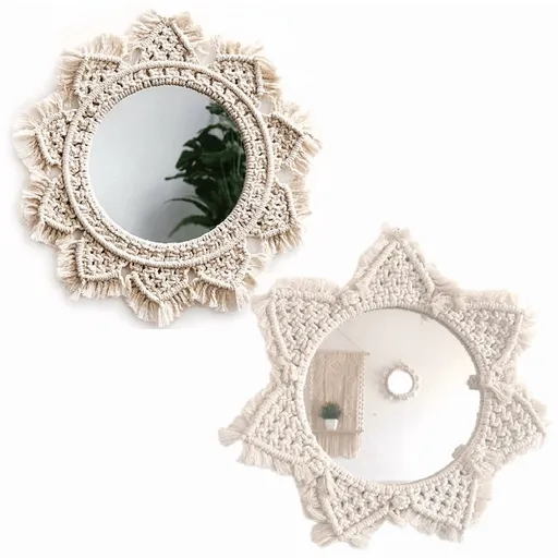 Boho Wall Mirror Decor Round Hanging Wall Art Decoration for Bedroom Nursery Living Room Apartment Office Entryways Home, Teen Girl Mothers Gift