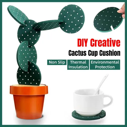 Cactus Design Heat Insulation Non Slip Coasters Set for Home Desktop Decor