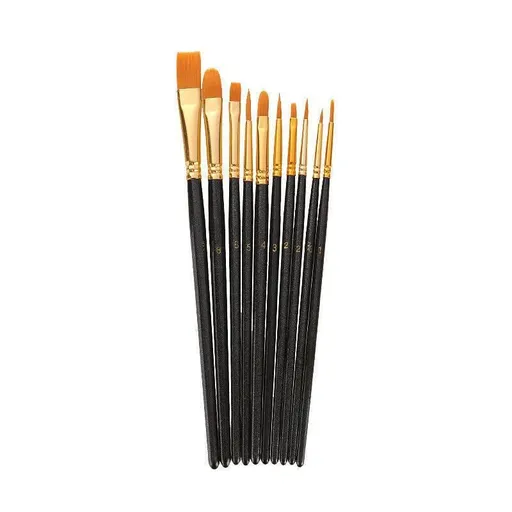 10pcs Artist Paint Brush Set Acrylic Oil Watercolour Gouache Painting Supplies - Black