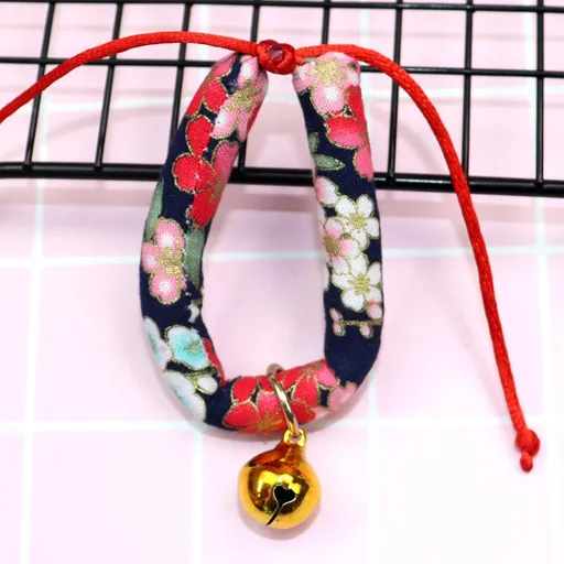 Cat Collar Odd Pet Japanese Style Cloth Bell wind round bell navy blue