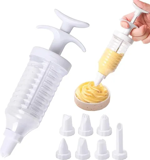Set of 9 pieces - Piping tips - Garnishing syringe - with 8 piping tips - Whipped cream syringe - cupcake - decoration set - cake - decoration - Reusable - plastic - 15.6*6.4cm - white