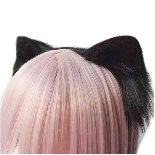 House Of Dasein 3 Colours Anime Neko Faux Fur Cat Ears Headband Kitten Cosplay Lolita - Black