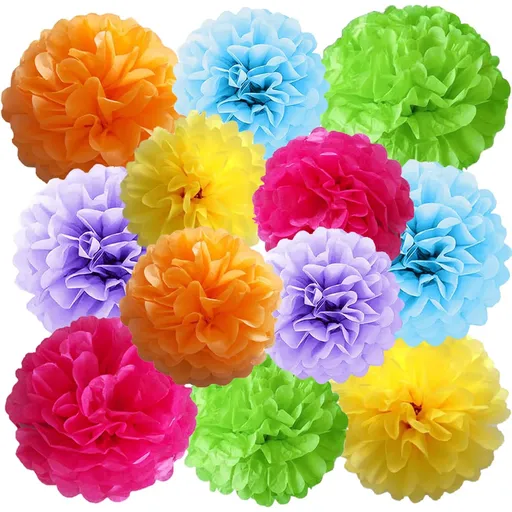 12 Pack Tissue Paper Pom Poms
