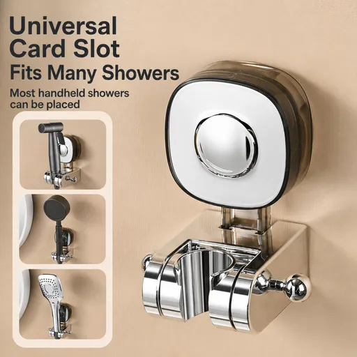 1Pack Suction Cup Shower Bracket Seat no Drilling Wall mounted Showerhead Holder Adjustable Bathing Tool - Silver - Size 1Pack