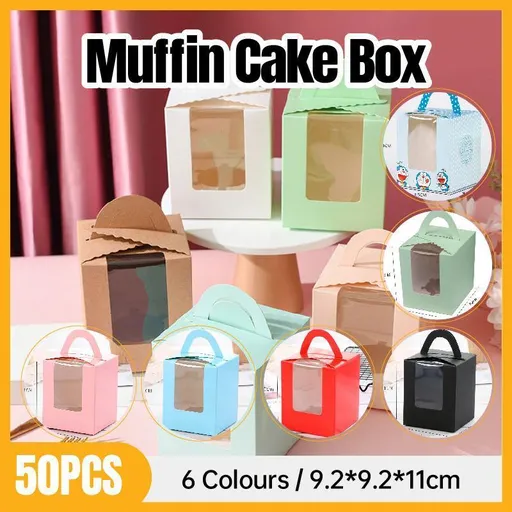 50 Pack Premium Cupcake Boxes with Window Thickened Cardboard Muffin Holders - Black