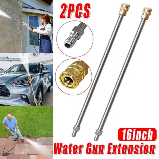 2pcs High Pressure Washer Extension Rod Stainless Steel Power Spray Tool