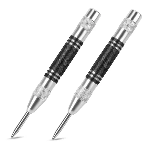 2Pcs Heavy Duty Automatic Center Punch, 5'' Premium Steel Spring Loaded Center Hole Punch, Adjustable Spring Impact Center