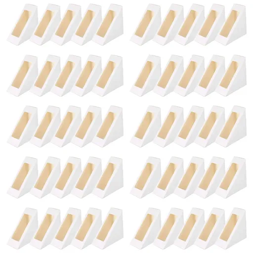 100PCS Sandwich Wedge Box Triangle Paper Container Cupcake Cake Box with Window - White