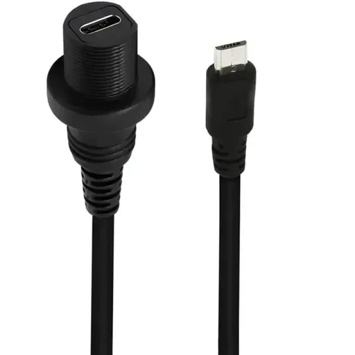 90 Degree Right Angle Micro USB 5P Male to USB 3.1 Type-c Female Converter Adapter Wire Data Transfer Cable 30cm, PVC + Copper material, Black Color