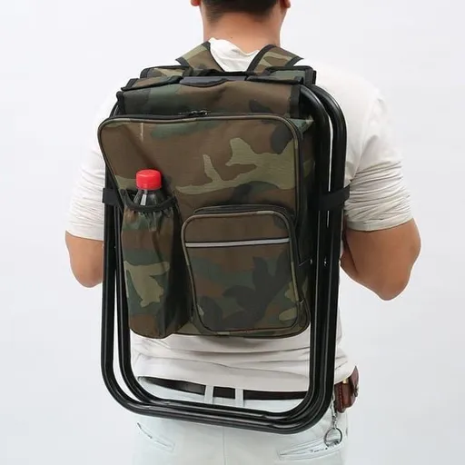 Insulated Cooler Backpack Chair, Folding Stool for Picnic & BBQ Outdoor Camping, Camouflage