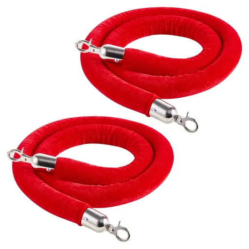 2 Pcs Red Velvet Stanchion Ropes, 1.5 m Crowd Control Stanchion Red Velvet Ropes with Silver Hooks, Post Queue Barrier Carpet Rope for Carpet Events Movie Theaters Grand Openings Hotels Party