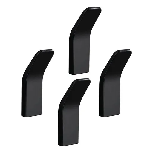 4-Pack Wall Mounted Hooks Black Matte Adhesive Towel Holders for Bathroom and Kitchen