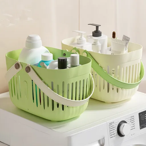 Plastic Shower Caddy Portable Bucket, Cleaning Shower Basket with Handle Compartments Storage Organizer for Bathroom Kitchen College Dorm Sink Green