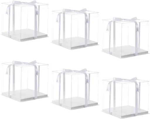 10 inch Clear cake Box, Large Transparent cake Box,tall cake boxes with Ribbon,10x10x9inch - Suitable for packing 8" or 10" cakes,Clear Gift Display Box for Carry Tall Layer Gift-6Pcs-White