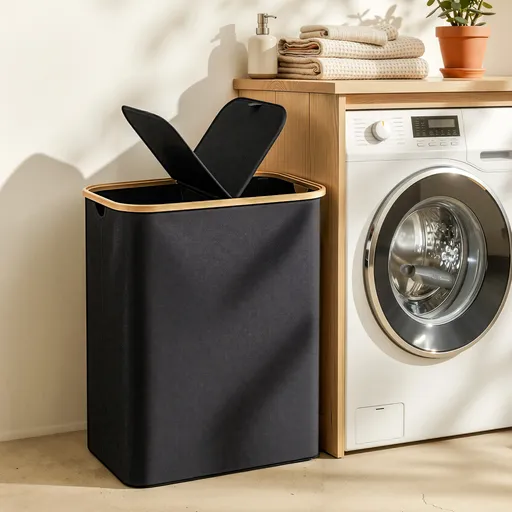 Artiss 2 Sections Laundry Basket with Removable Bags Foldable Black