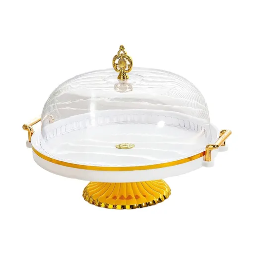 Cake Stand with Dome Cover, Curved Footed Covered Cake Stand Dessert Cake Plate, Dessert Snack Serving Platter