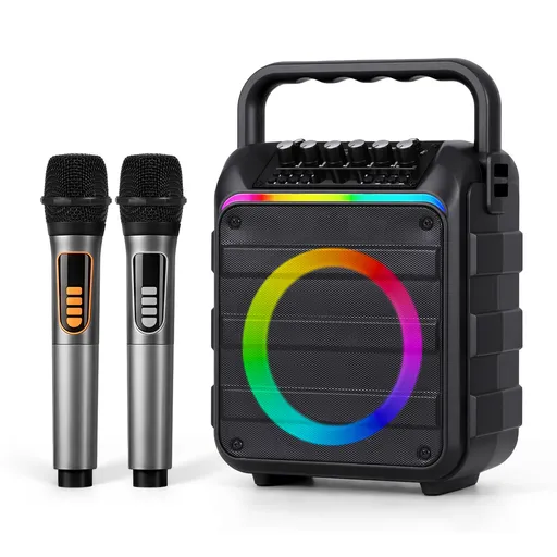 Karaoke Machine Professional Multi-Function Portable with 2 Wireless Microphones Bluetooth 5.3 Black
