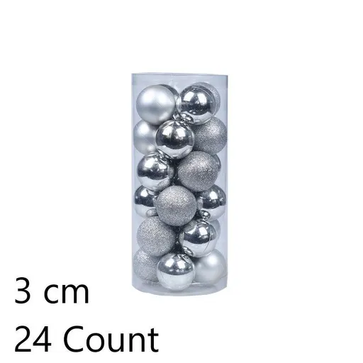24Pcs Shiny Plastic Christmas Tree Ornament Spheres, Silver 3cm Electroplated Balls for Xmas Decor and Halloween Cool Tone Scene Arrangement