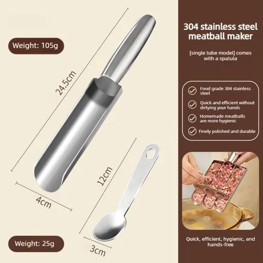304 Stainless Steel Meatball Maker, Paste Rice Ball Mold with Scoop for the Kitchen—Single Tube