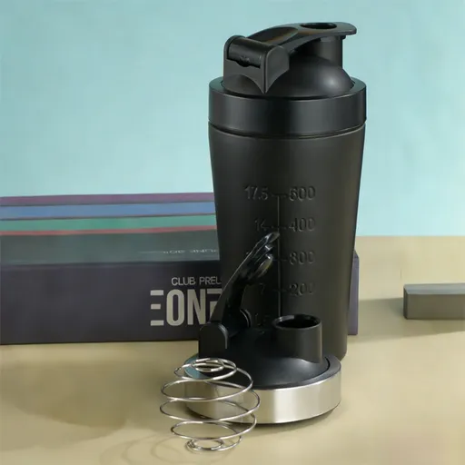 Black 500ML Premium Stainless Steel Protein Shaker Bottle - BPA-Free Metal Mixer Cup with Scale for Gym, Fitness & Meal Replacement