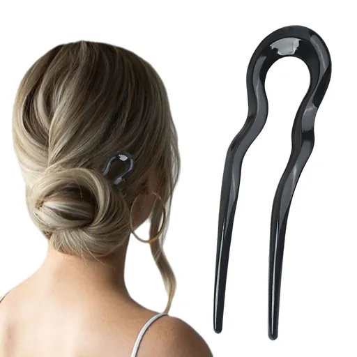 French Twist Stick Hair Fork, 2024 New U Shaped Hair Pins for Twist Hair Styling, Upgrade Metal French Pins Hairstyle Accessories Multicolor (Black)