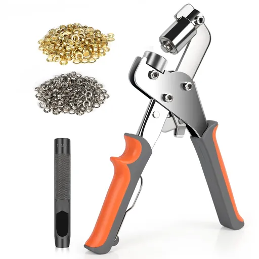 Grommet Tool Kit,3/8 Inch Eyelet Pilers Tool(10mm) for Tarps, Fabric & Leather, Grommets Pucher with Hole Punch and 500Pcs Eyelets