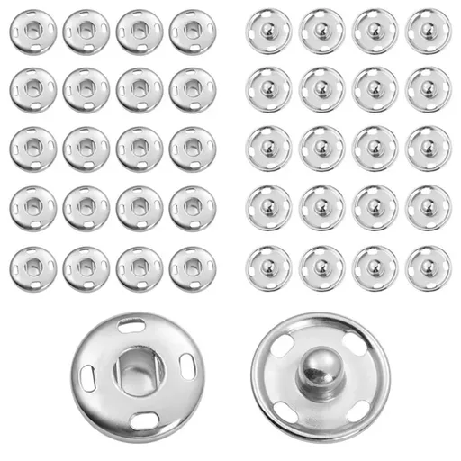 Clothing Buttons 50 Pcs 15Mm Silver , 10 Buttons*5 10 Sets Sew on Snaps Buttons Metal Snaps Fasteners Studs Buttons 2 Parts Brass Fasteners Round Diy Craft Accessory (15Mm Silver) 15 mm Silver